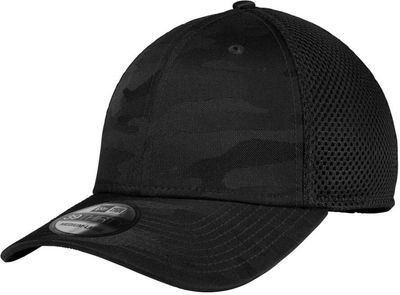 Am image of a Custom New Era Tonal Camo Stretch Tech Mesh Cap in Black Camo!