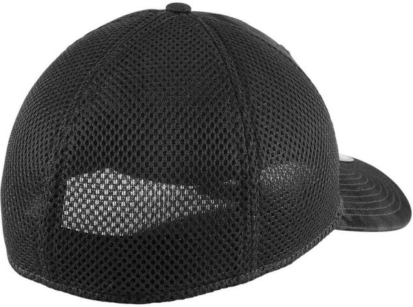 Am image of a Custom New Era Tonal Camo Stretch Tech Mesh Cap in Black Camo!