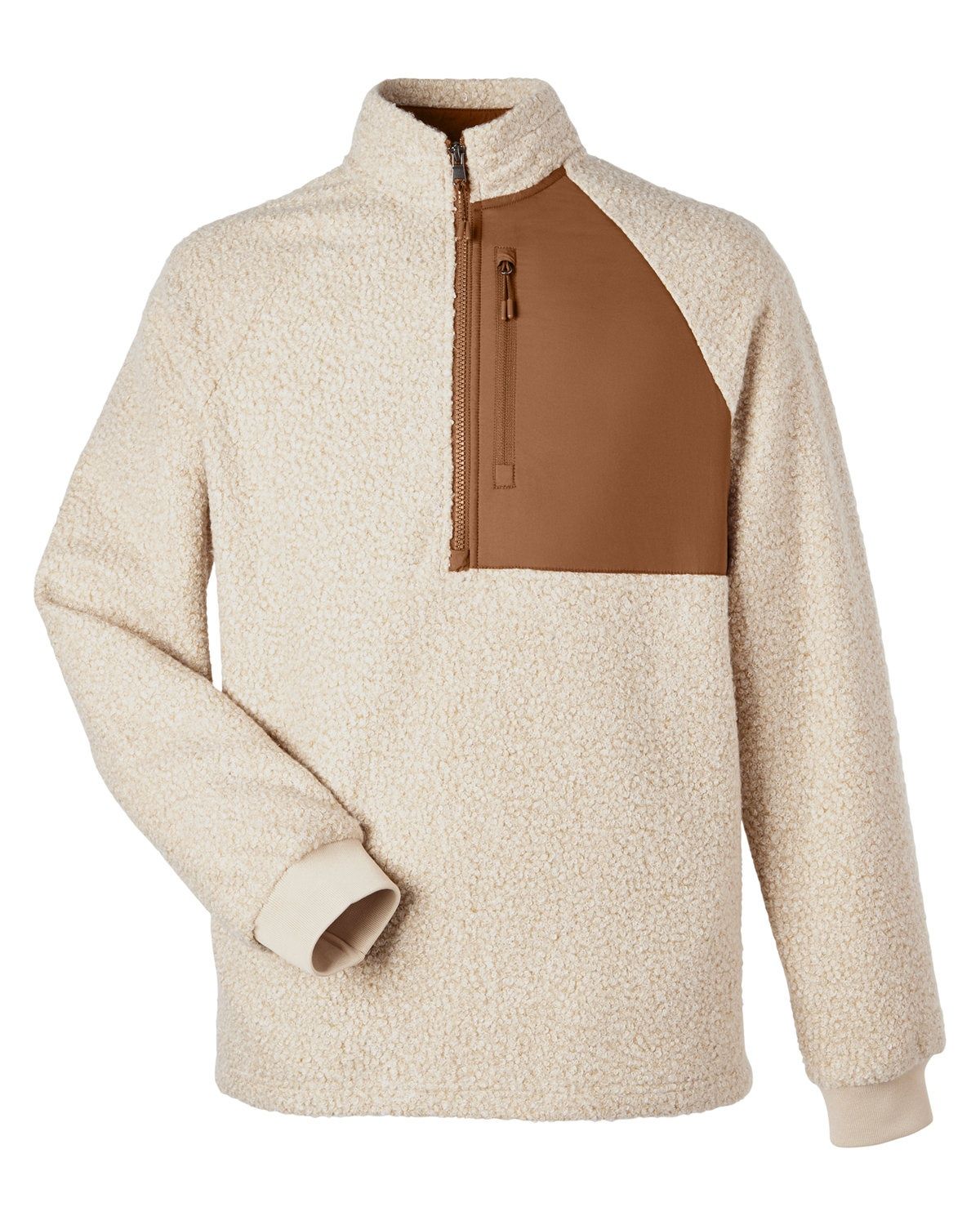 North End Men's Aura Sweater Fleece Quarter Zip in OATML HTHR/ TEAK