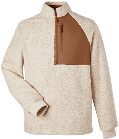 Am image of a Custom North End Men's Aura Sweater Fleece Quarter Zip in OATML HTHR/ TEAK!