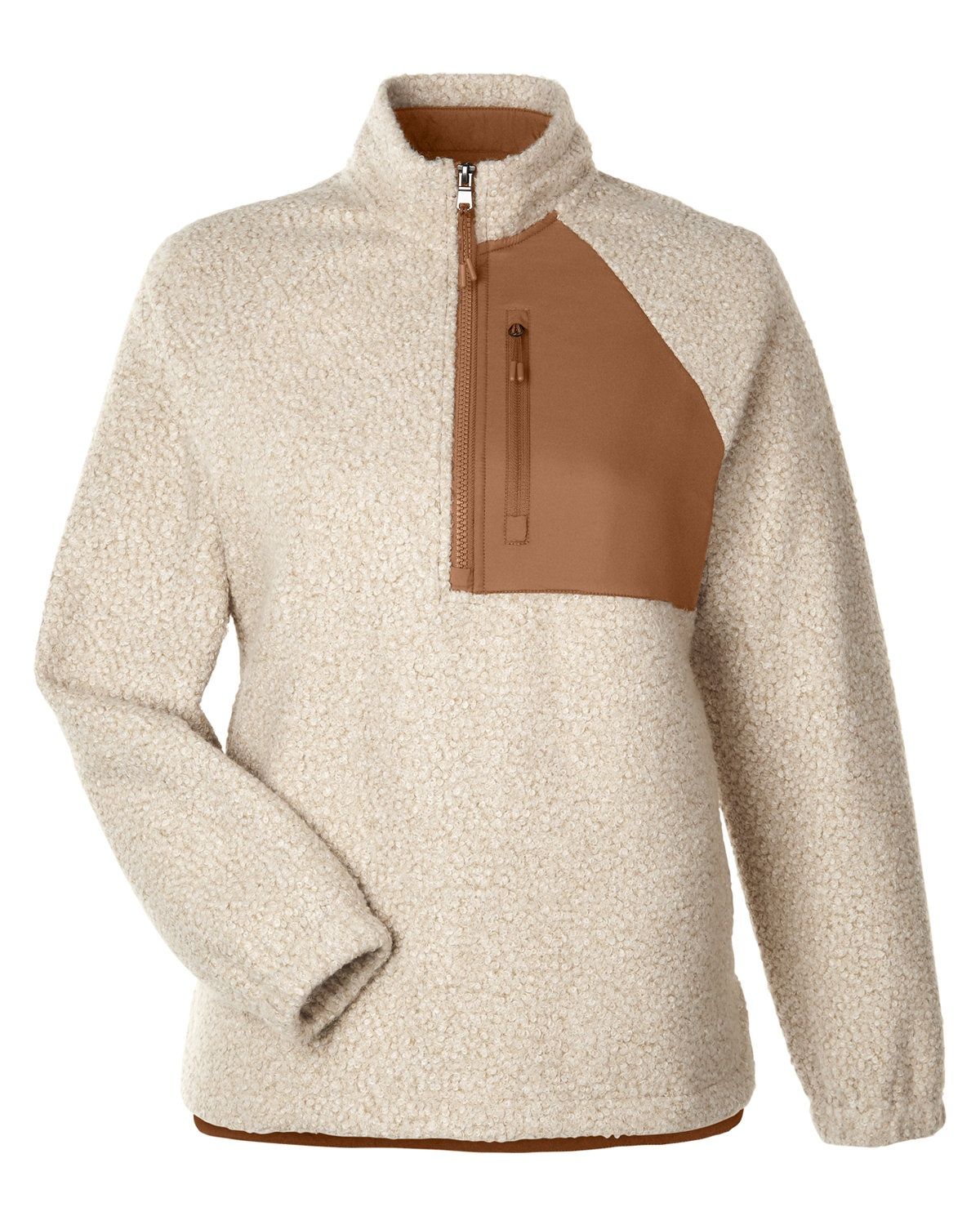 North End Ladies' Aura Sweater Fleece Quarter Zip in OATML HTHR/ TEAK