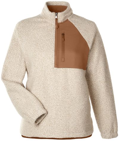 Am image of a Custom North End Ladies' Aura Sweater Fleece Quarter Zip in OATML HTHR/ TEAK!
