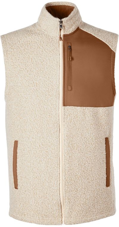 Am image of a Custom North End Men's Aura Sweater Fleece Vest in OATML HTHR/ TEAK!