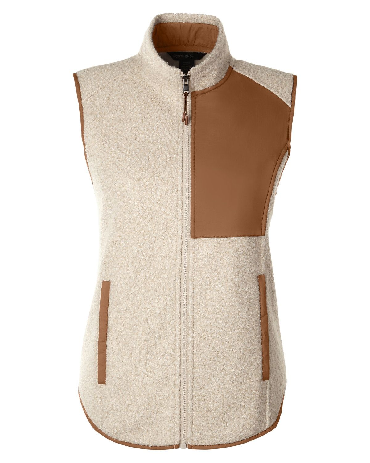 North End Ladies Aura Sweater Fleece Vest in Oatmeal Heather/ Teak