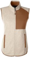 Am image of a Custom North End Ladies Aura Sweater Fleece Vest in Oatmeal Heather/ Teak!