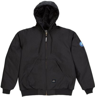 Am image of a Custom Berne Men's ICECAP Insulated Hooded Jacket in Black!