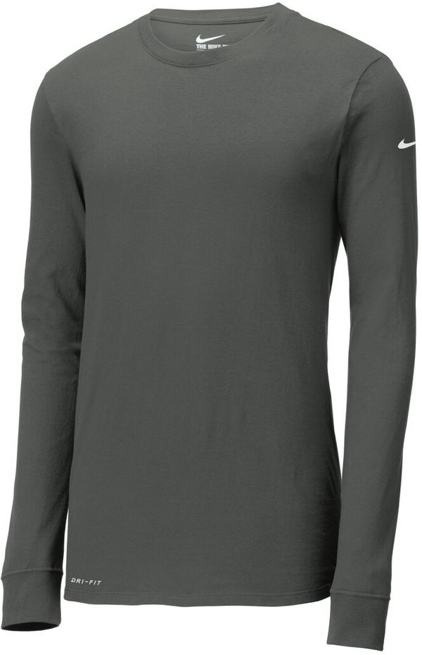 Am image of a Custom Nike Dri FIT Cotton Poly Long Sleeve Tee in Anthracite!