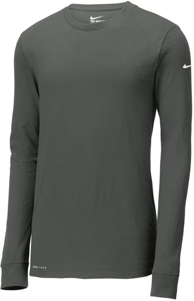 Am image of a Custom Nike Dri FIT Cotton Poly Long Sleeve Tee in Anthracite!