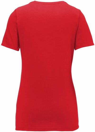 Am image of a Custom Nike Ladies Dri FIT Cotton Poly Scoop Neck Tee in University Red!