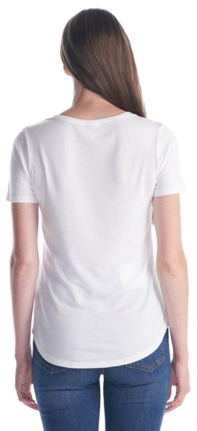 Am image of a Custom Jerico Ladies Bamboo Relaxed Fit Scoop Bottom T Shirt in White!