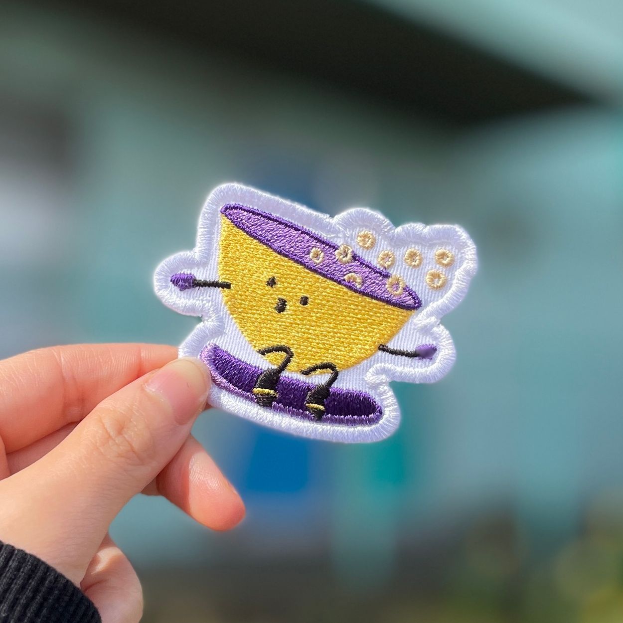 Small embroidered patch of a teacup we made for a vancouver company