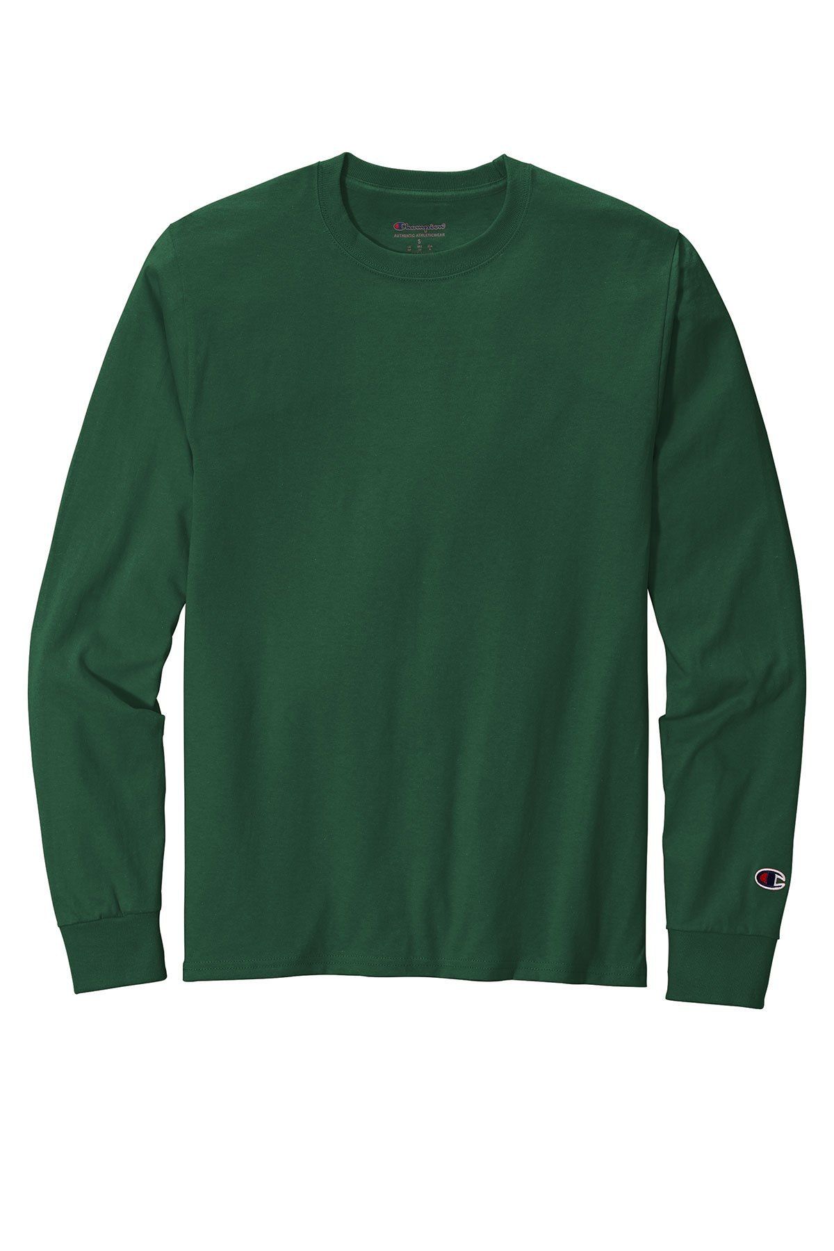 Champion Long Sleeve Cotton Tee in Dark Green