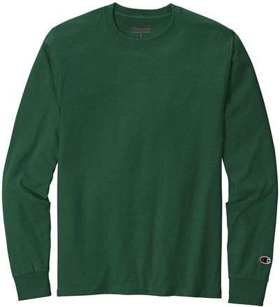 Am image of a Custom Champion Long Sleeve Cotton Tee in Dark Green!