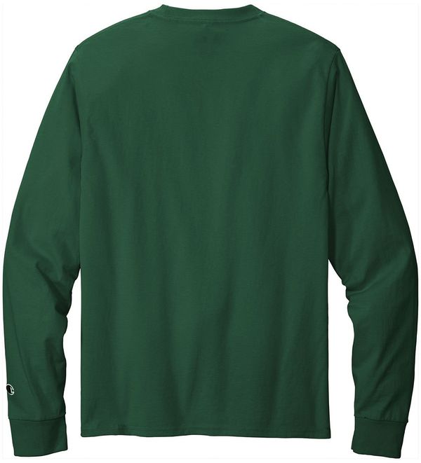 Am image of a Custom Champion Long Sleeve Cotton Tee in Dark Green!
