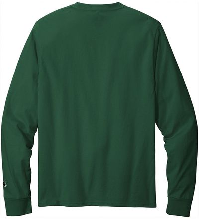 Am image of a Custom Champion Long Sleeve Cotton Tee in Dark Green!