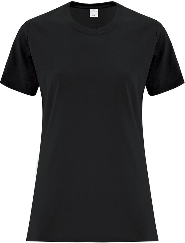 Am image of a Custom ATC Everyday Cotton Ladies Tee in Black!