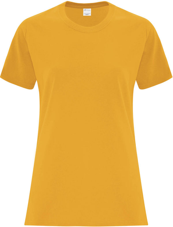 Am image of a Custom ATC Everyday Cotton Ladies Tee in Gold!