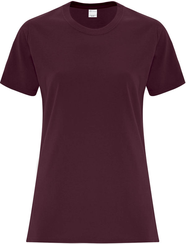 Am image of a Custom ATC Everyday Cotton Ladies Tee in Maroon!