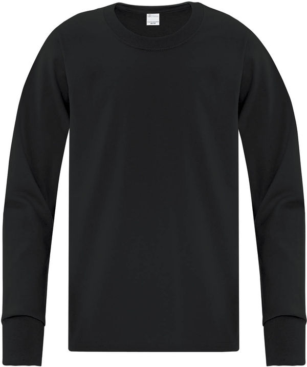 Am image of a Custom ATC Everyday Cotton Long Sleeve Youth Tee in Black!