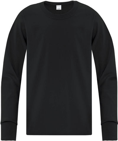 Am image of a Custom ATC Everyday Cotton Long Sleeve Youth Tee in Black!