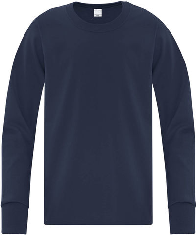 Am image of a Custom ATC Everyday Cotton Long Sleeve Youth Tee in Navy!