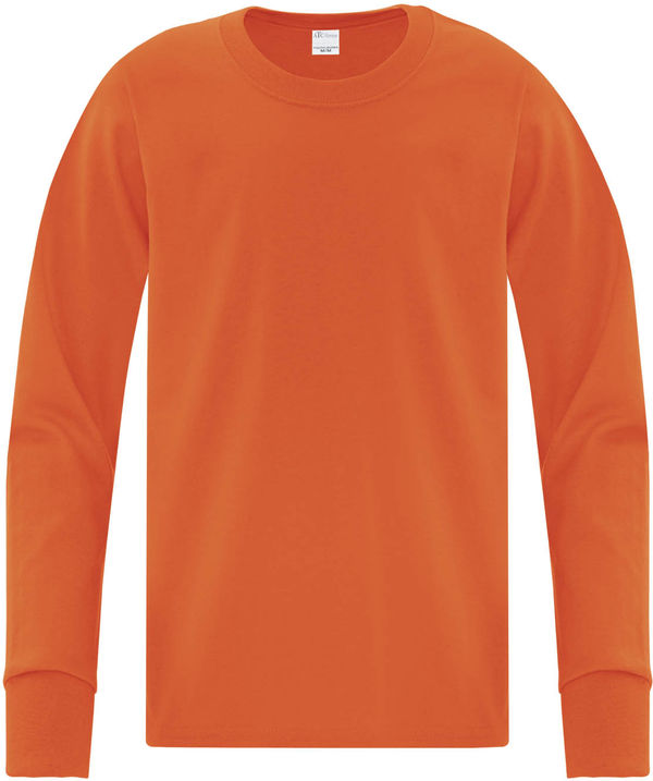 Am image of a Custom ATC Everyday Cotton Long Sleeve Youth Tee in Orange!