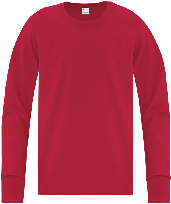 Am image of a Custom ATC Everyday Cotton Long Sleeve Youth Tee in Red!