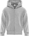 Am image of a Custom ATC Everyday Youth Fleece Full Zip Hooded Sweatshirt in Athletic Heather!