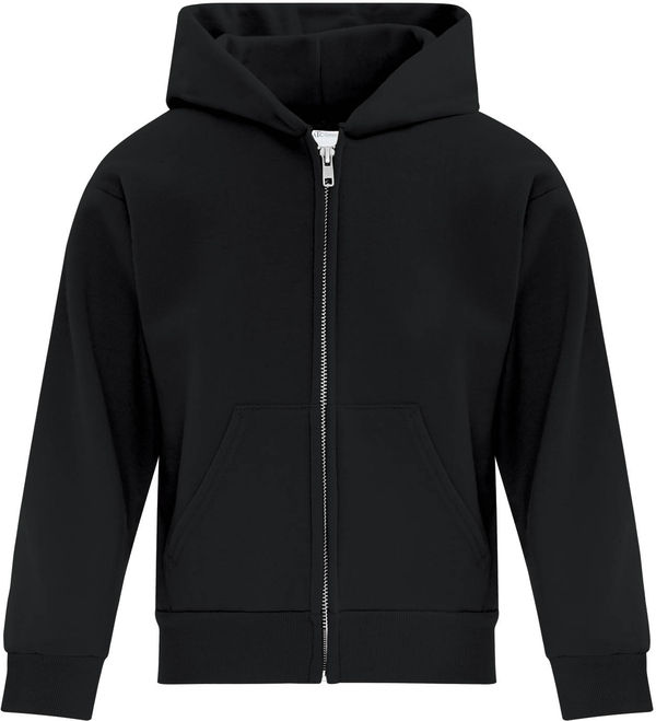 Am image of a Custom ATC Everyday Youth Fleece Full Zip Hooded Sweatshirt in Black!