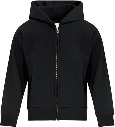 Am image of a Custom ATC Everyday Youth Fleece Full Zip Hooded Sweatshirt in Black!