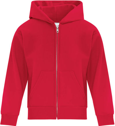Am image of a Custom ATC Everyday Youth Fleece Full Zip Hooded Sweatshirt in Red!