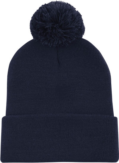 Am image of a Custom ATC Striped Cuff Pom Pom Toque in Navy/Navy!