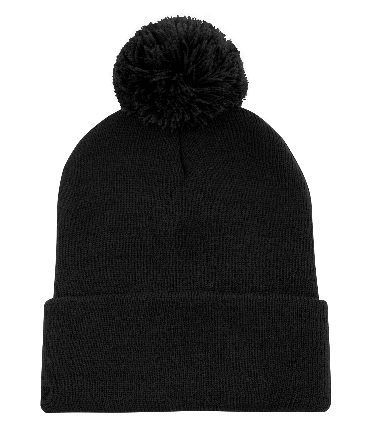 ATC Striped Cuff Pom Pom Toque in Black/Black