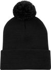 Am image of a Custom ATC Striped Cuff Pom Pom Toque in Black/Black!
