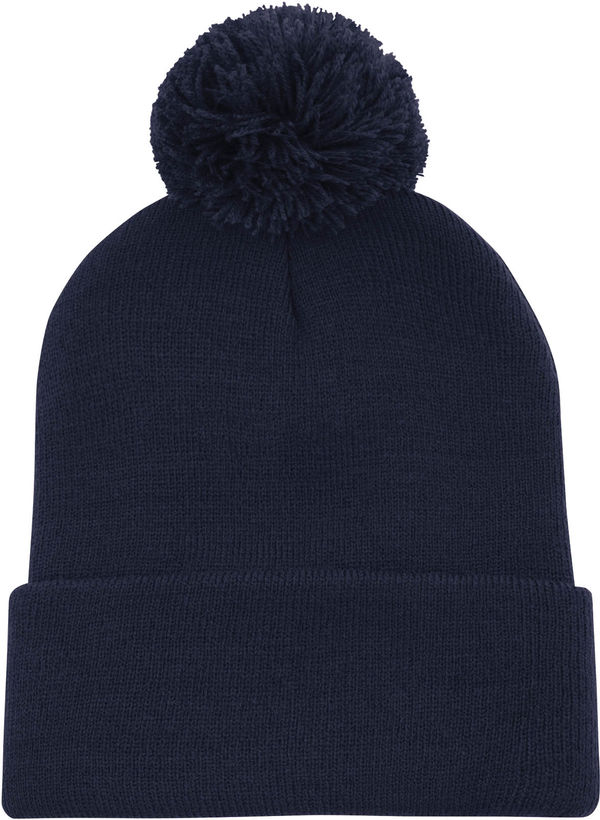 Am image of a Custom ATC Striped Cuff Pom Pom Toque in Navy/Navy!
