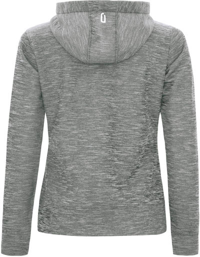 Am image of a Custom Dryframe Dry Tech Water Resistant Fleece Ladies Pullover Hood in Asphalt Heather!