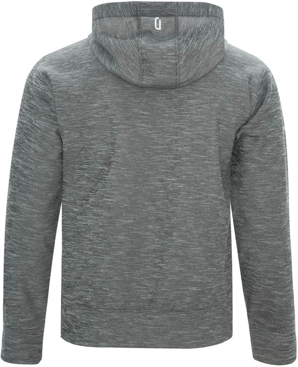 Am image of a Custom Dryframe Dry Tech Water Resistant Fleece Pullover Hood in Asphalt Heather!