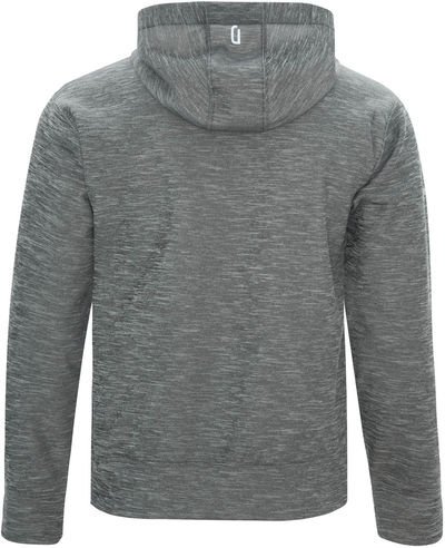 Am image of a Custom Dryframe Dry Tech Water Resistant Fleece Pullover Hood in Asphalt Heather!