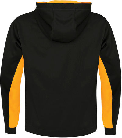 Am image of a Custom ATC Everyday Game Day Fleece Colour Block Hooded Sweatshirt in Black/Gold!