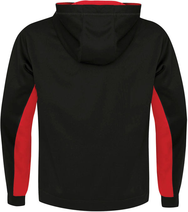 Am image of a Custom ATC Everyday Game Day Fleece Colour Block Hooded Sweatshirt in Black/True Red!