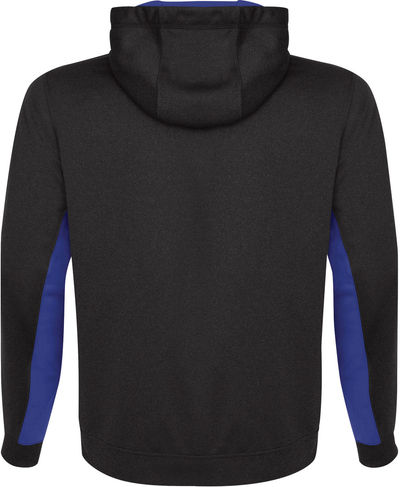 Am image of a Custom ATC Everyday Game Day Fleece Colour Block Hooded Sweatshirt in Charcoal/True Royal!