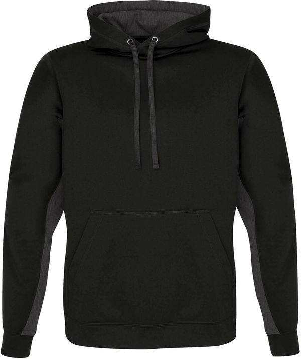 Am image of a Custom ATC Everyday Game Day Fleece Colour Block Hooded Sweatshirt in Black/Charcoal!