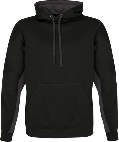 Am image of a Custom ATC Everyday Game Day Fleece Colour Block Hooded Sweatshirt in Black/Charcoal!