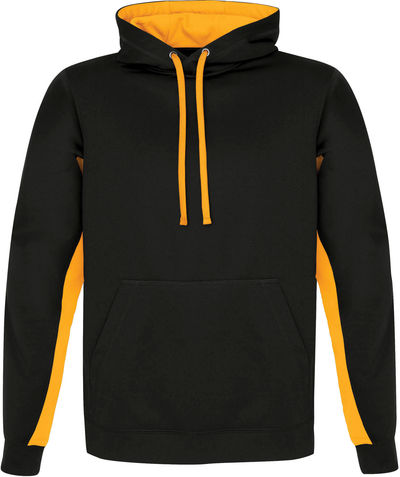 Am image of a Custom ATC Everyday Game Day Fleece Colour Block Hooded Sweatshirt in Black/Gold!