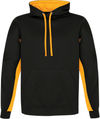 Am image of a Custom ATC Everyday Game Day Fleece Colour Block Hooded Sweatshirt in Black/Gold!