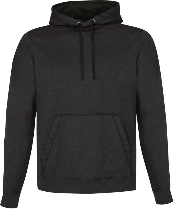 Am image of a Custom ATC Everyday Game Day Fleece Colour Block Hooded Sweatshirt in Charcoal/Black!