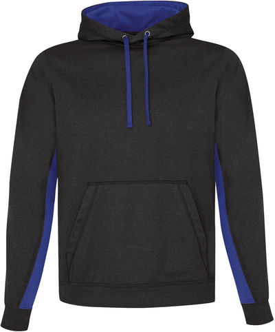Am image of a Custom ATC Everyday Game Day Fleece Colour Block Hooded Sweatshirt in Charcoal/True Royal!