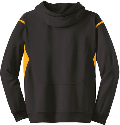 Am image of a Custom ATC Ptech Fleece Varcity Hooded Sweatshirt in Black/Gold!