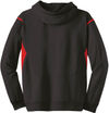 Am image of a Custom ATC Ptech Fleece Varcity Hooded Sweatshirt in Black/True Red!