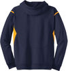 Am image of a Custom ATC Ptech Fleece Varcity Hooded Sweatshirt in True Navy/Gold!